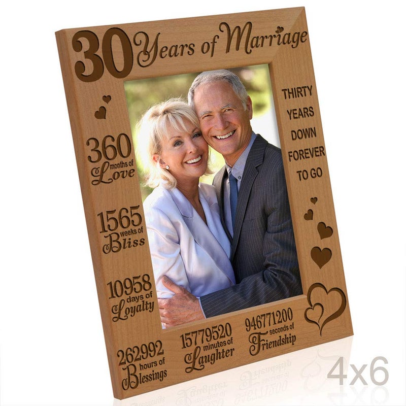 KATE POSH 30 Years of Marriage Engraved Natural Wood Picture Frame, 30th Anniversary, Husband and Wife, 30 Years Down Forever to Go (4x6-Vertical) - Image 3
